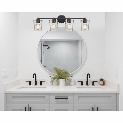 Matte Black 4-Light Vanity with Clear Hammered Glass Shades
