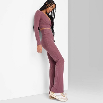 Women's High-Waisted Cozy Ribbed Lounge Flare Leggings - Wild Fable™  Burgundy XXS