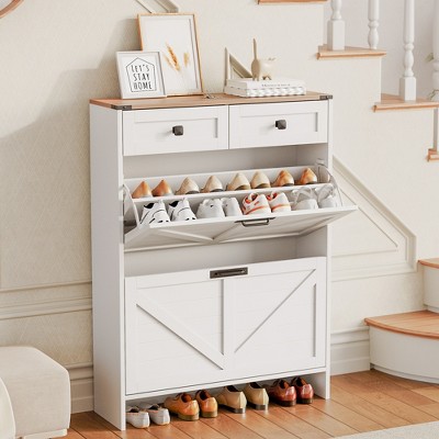 Slim Shoe Storage Cabinet with 2 Drawers and 2 Drawers Freestanding