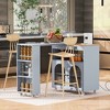 VYNXARIA Rolling Kitchen Island With Extended Table,2 Fluted Glass Doors, Kitchen Island with a Storage Compartment and Side 3 Open Shelves, Gray - 4 of 4