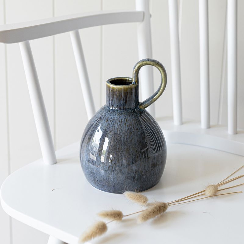 Oversized Handle Pitcher Vase Blue Porcelain by Foreside Home & Garden, 3 of 8