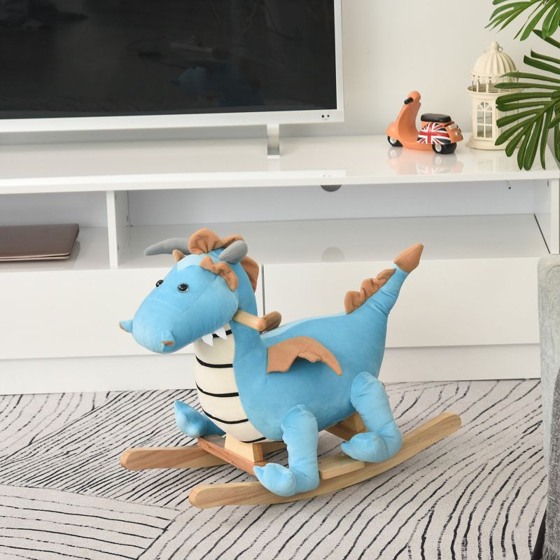 Qaba Kids Plush Ride-On Rocking Horse Toy Dinosaur Ride Rocking Chair with Realistic Sounds for18-36 Months, Blue, 3 of 10