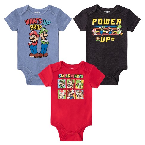 SUPER MARIO Nintendo Mario Luigi Bowser Newborn Baby Boys 3 Pack Bodysuits  6-9 Months