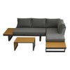 Aluminum Patio Furniture Set Outdoor L-Shaped Sectional Sofa With Plastic Wood Side Table And Soft Cushion Sectional Chat Sofa - 2 of 4