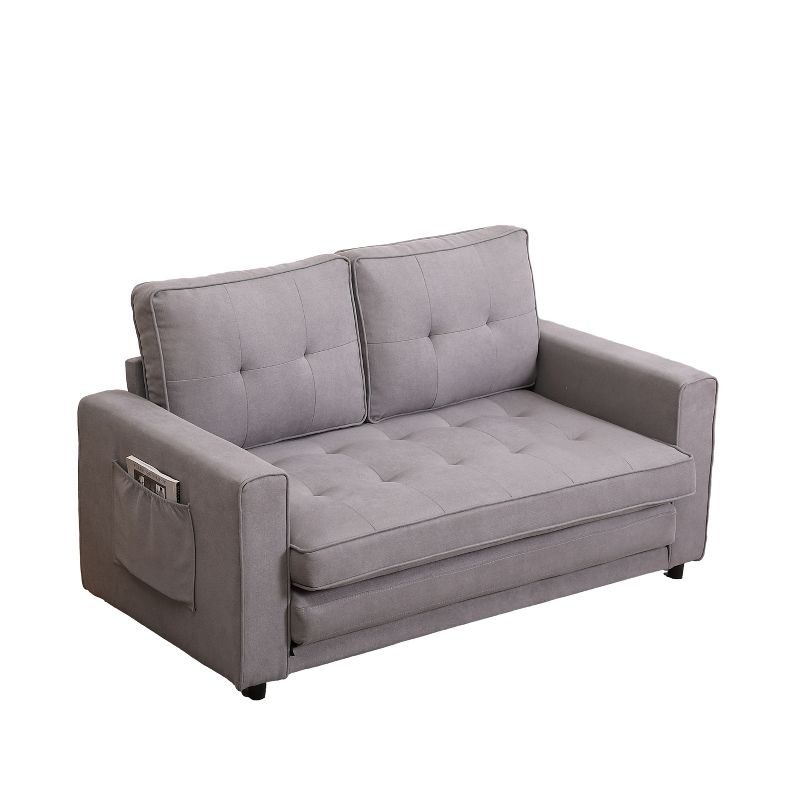 55" Pull Out Sleeper Sofa with 2 Storage Pockets, Linen Convertible Foldable Sofa Bed with 2 Back Cushions 4M - ModernLuxe, 5 of 9