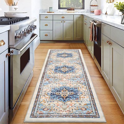 Vintage Floral Area Rug Stain Resistant Low Pile Distressed Carpet