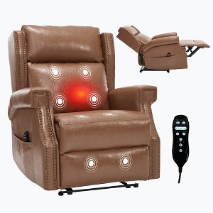 KWPZQEB Faux Leather Manual Recliner Chair, Heavy Duty Manual Recliner w/ Footrest, 8 Vibrating Nodes & 3 Massage Modes for Living Room, Bedroom - 1 of 4