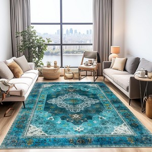 LOVEVOOK 5x7 ft Vintage Area Rugs for Living Room, Non-Slip Bedroom Floral Rug, Modern Oushak Carpet Machine Washable Rugs for Office Dining Room - 1 of 4