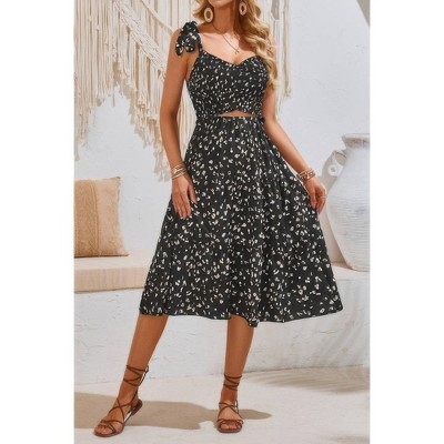 I AM A FASHION JUNKY Square Neck Leopard Cut Out Elastic Waist Dress
