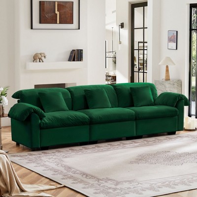 Oversized 3-Seat Velvet Sofa with Seat Storage, Plush Deep Seating and Supportive Back, Fluffy Armrest Pillows