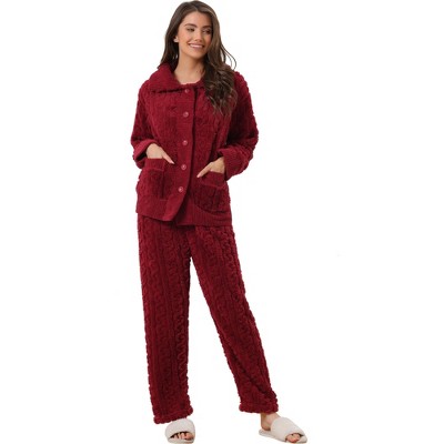 Cheibear Womens Flannel Pajama Sets Winter Cute Printed Long Sleeve  Nightwear Lounge Sleepwear Pink X Small : Target