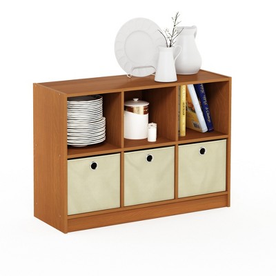 Modern Black Wood 6-Cube Storage Organizer with Bins