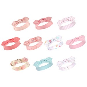 Hudson Baby Infant Girl Cotton and Synthetic Headbands Bundle Set, Boho Flower Ice Cream, 0-24 Months - 1 of 3