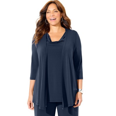 Catherines Women's Plus Size Dream Drape Cardigan And Tank Duet