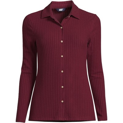 Lands' End Women's Long Sleeve Wide Rib Button Front Polo - Medium - Rich  Burgundy : Target