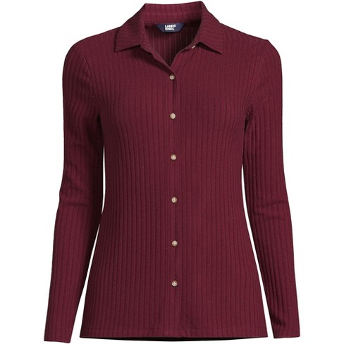 Lands' End Women's Long Sleeve Wide Rib Button Front Polo - Small - Rich  Burgundy