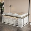 Famapy Gray Marble Textured Reception Table with Brown Top and Black Frame for Commercial Use Contemporary Front Desk Reception Counter - 3 of 4