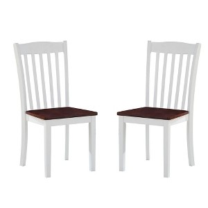 Simple Relax Set of 2 Wooden Side Chairs with Slatted Backrest in White and Walnut - 1 of 4