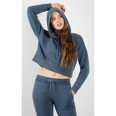 90 Degree By Reflex Women's Cloud Plush Front Zip Cropped Hoodie