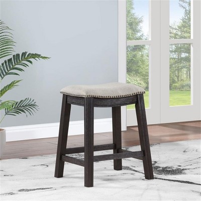 Elliston Gray and Beige Wood Backless Saddle Counter Stool