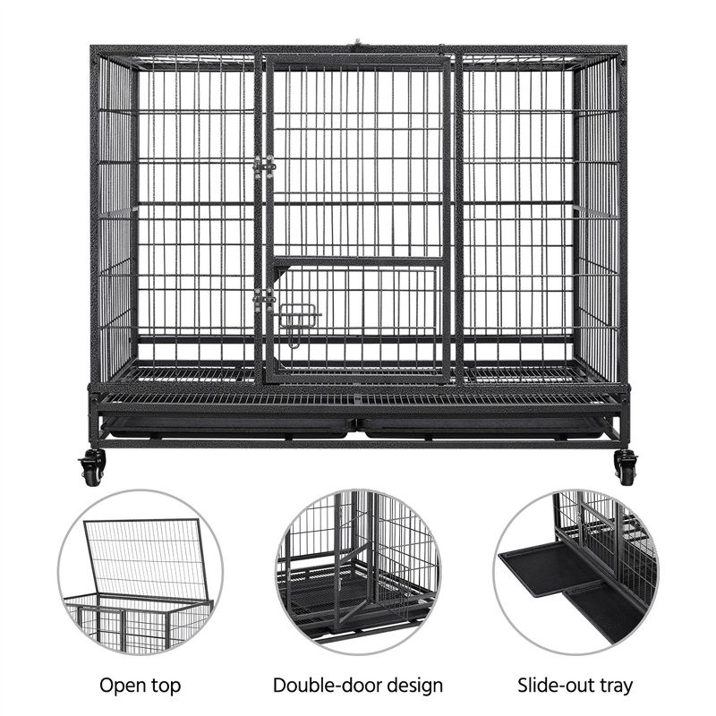Yaheetech Rolling Dog Crate Metal Large Dog Cage Black, 4 of 10