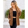Women's Polar Fleece Shirt Jacket, Button - Down Long - Sleeve Coat with Chest Pockets, Casual Fall & Winter Outerwear - 3 of 4