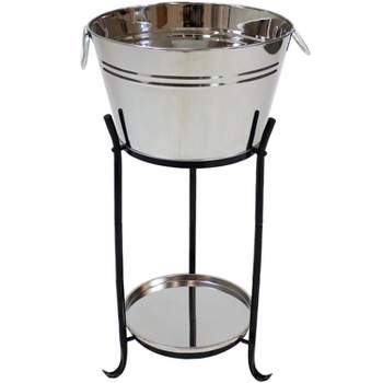 Sunnydaze 5 Gallon Stainless Steel Ice Bucket Beverage Holder and Cooler with Stand and Tray