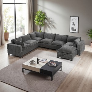 118" Chenille U-Shaped Modular Sectional Sofa with Storage Ottoman - 1 of 4