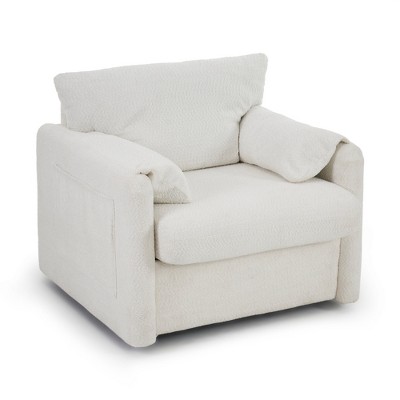 Vynxaria Modern 360° Swivel Accent Chair - Single Seater, Chenille Fabric, High-Resilience Cushion, 33.07"D×35.05"W×33.46"H, Ivory White