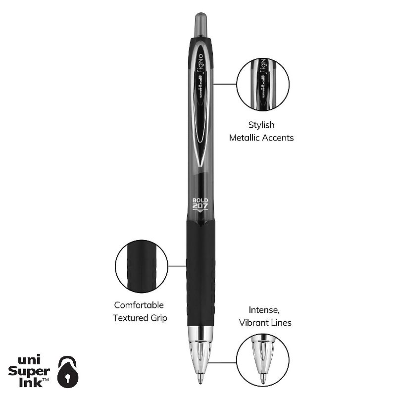 uni-ball 207 RT Retractable Gel Pens Bold Point Black Ink 344742, 2 of 9