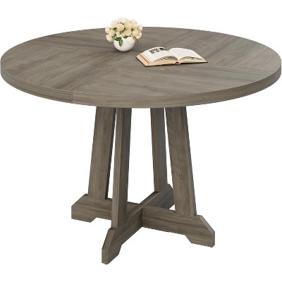 47 in Farmhouse Round Dining Table for 4-6, Wooden Kitchen Table with Sturdy X-Shaped Legs, Modern Coffee Tables for Dining Room, Office