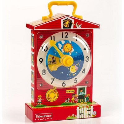 Image of Fisher Price Vintage Music Box Teaching Clock Plays Grandfather's Clock Tune, 12 Months and Up, Red