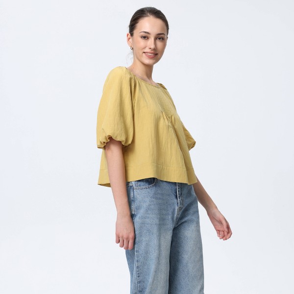 Blusa de Manga Corta con Espalda Descubierta y Efecto Globos para Mujer - A New Day™ 5
