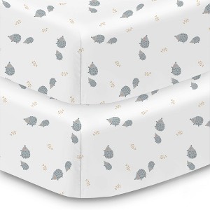 BreathableBaby Cotton Percale Fitted Sheet, For 52" x 28" Crib & Toddler Bed Mattress, Hedgehogs (2-Pack) - 1 of 4