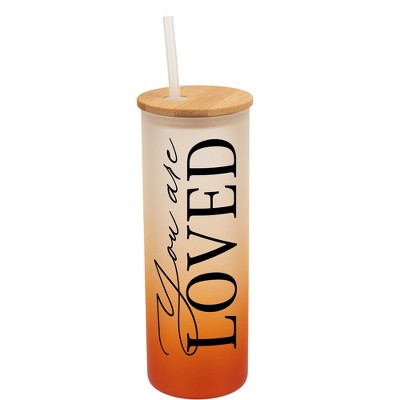 Elanze Designs You Are Loved Vertical Walk in Faith Wrap-Around Design 25 Ounce Frosted Gradient Glass On-The-Go Coffee Travel Skinny Tumbler Mug Cup,