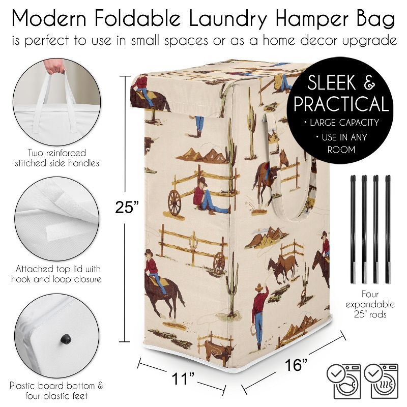 Sweet Jojo Designs Boy Foldable Laundry Hamper with Handles Wild West Cowboy Multicolor, 6 of 8