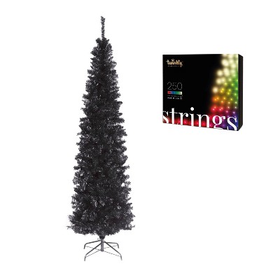 National Tree Company 6 Foot Unlit Holiday Tinsel Tree Bundle with Twinkly 250 LED RGB Multicolor & White 65.5 Foot String Lights, WiFi Controlled