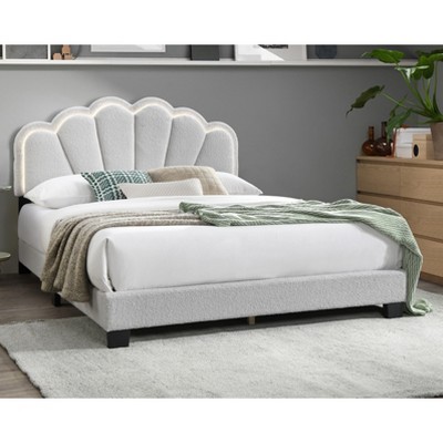 CAVINAS Queen Size Wooden Platform Bed Frame with Channel Tufting Headboard & LED Lights,No Box Spring Needed