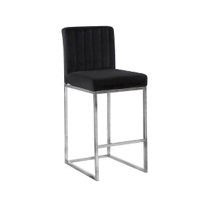 Meridian Furniture,Giselle Black Velvet Stool - 1 of 4