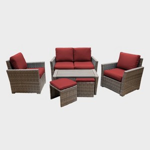 Leisure Made Newton 6pc Wicker Seating in Red Fabric - 1 of 4