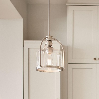 Transitional Brushed Nickel Mini Pendant with Clear Glass Shade