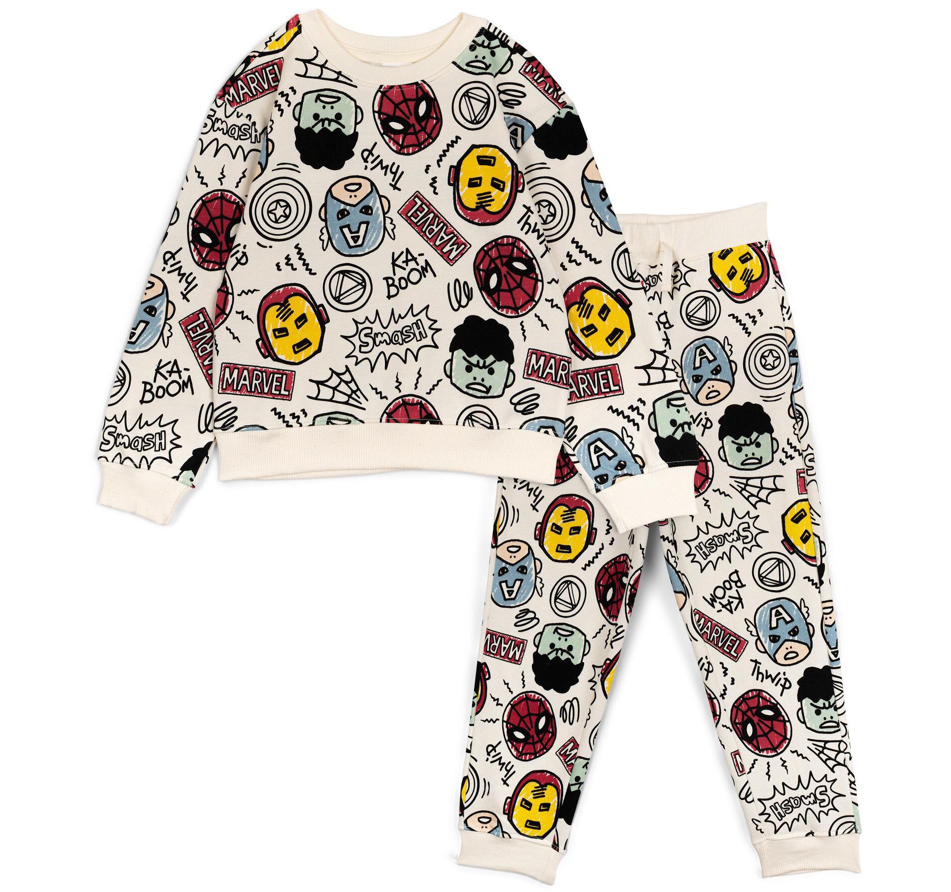 Marvel Avengers Little Boys Fleece Pullover Sweatshirt and Jogger Pants Outfit Set Cream Beige 6