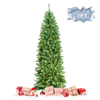 Tangkula Pre-lit Hinged Artificial Pencil Fir Christmas Tree with UL-listed Lights