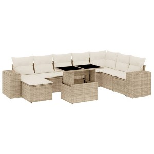 vidaXL 9 Piece Patio Sofa Set with Cushions - Beige and Cream - 1 of 4
