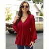 Clearlove Women’s Puff Sleeve Blouse with Peplum Waist V-Neck Ruffle Hem Long Sleeve T-Shirt Flared Cuff Top - 2 of 4