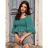 WhizMax Women Top Casual 3/4 Sleeve Floral Blouse Shirts Shoulder Tops Square Neck Floral Boho Smocked Blouses shirt - 2 of 4