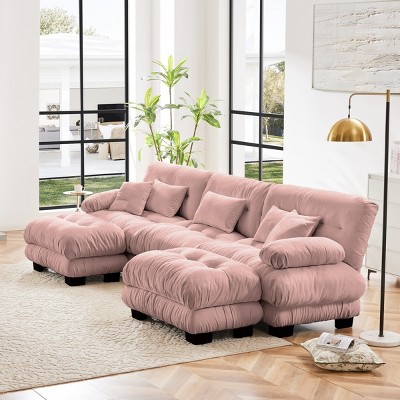 Luxury 3-Seater Modular Sectional Sofa with 2 Ottomans Chenille U Shaped Cloud Couch Soft ,Deep Seat Sofa for Living Room, Apartment-Tanpinhause