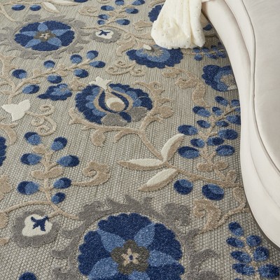 Aloha Natural/Blue Floral 6' x 9' Synthetic Outdoor Area Rug