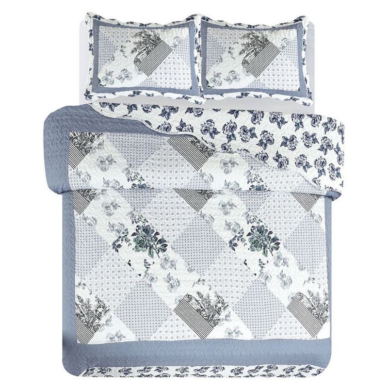 Legacy Decor 3 PCS Quilt Bedspread Coverlet Floral Patchwork Design Microfiber, 4 of 6