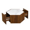 CAVINAS Hexagonal Coffee Table,Side Table with 2 Hidden Drawers,Oak Finish,Black Marble Textured Top,Table for Living Room,Reception Areas - 4 of 4